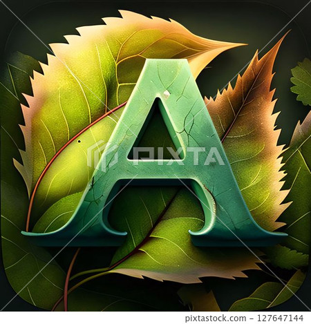 letter a made of leaves on a dark background. 3d illustration letter A letter a made of leaves on a dark background. 3d illustration letter A 127647144