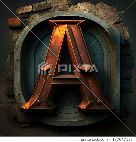 vintage letter A in front of an old wall. 3d illustration vintage letter A in front of an old wall. 3d illustration 127647155