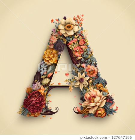 Floral capital letter A. Floral font made of flowers and leaves. Floral capital letter A. Floral font made of flowers and leaves. 127647196