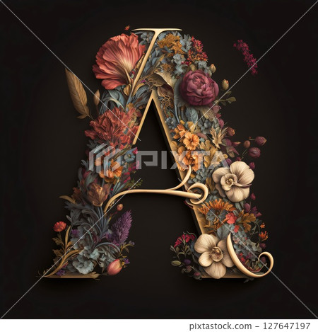 Vintage floral capital letter A, uppercase and lowercase. Vintage floral capital letter A, uppercase and lowercase. 127647197