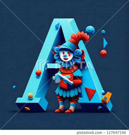 Vector illustration of the letter A with a clown on a blue background 127647198