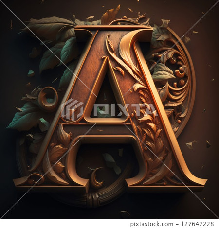 3d illustration of letter A with floral ornament on a dark background 3d illustration of letter A with floral ornament on a dark background 127647228