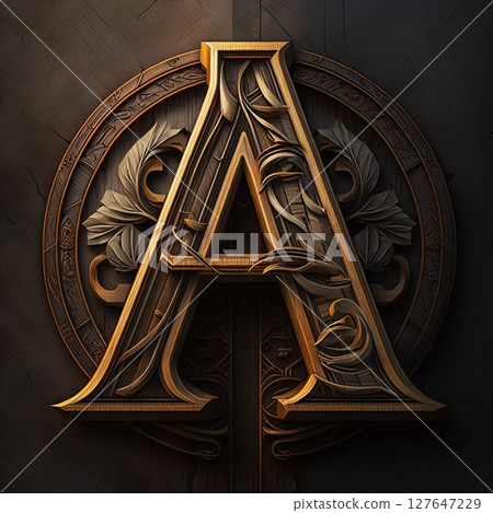 Letter A with floral ornament. 3D render on black background. Letter A with floral ornament. 3D render on black background. 127647229
