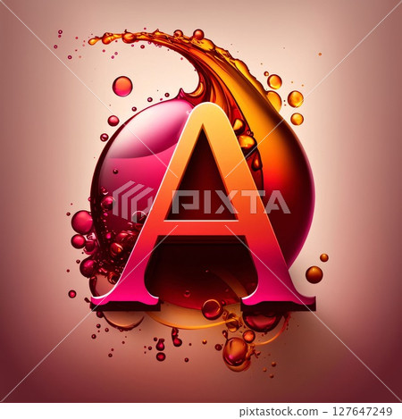 3d illustration of alphabet letter A with water splash and bubbles. 3d illustration of alphabet letter A with water splash and bubbles. 127647249