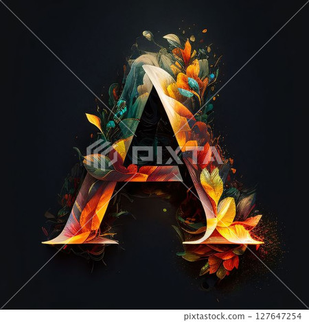 Colorful autumn leaves in the shape of letter A on dark background Colorful autumn leaves in the shape of letter A on dark background 127647254