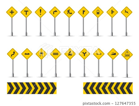 Road traffic yellow signs Road traffic yellow signs 127647355