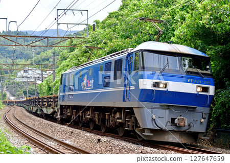 Tokaido Main Line, Nebukawa-Hayakawa, JR Freight, EF210-149 (Suita) + Nippon Steel Chiki 12B, long rail Tokaido Main Line, Nebukawa-Hayakawa, JR Freight, EF210-149 (Suita) + Nippon Steel Chiki 12B, long rail 127647659