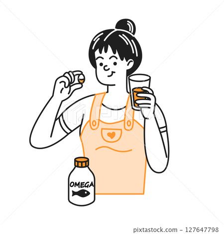 Person Taking Omega Supplement with Juice 127647798