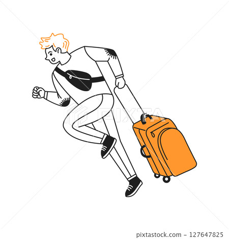 Man Running with Luggage in Minimalist Style Man Running with Luggage in Minimalist Style 127647825