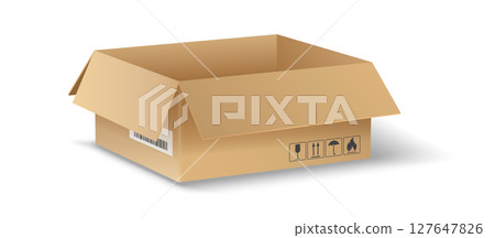 Open cardboard box on white background 127647826