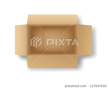 Top view of open cardboard box with handles 127647830
