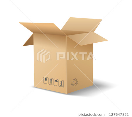 Realistic Illustration of Open Cardboard Box on White Realistic Illustration of Open Cardboard Box on White 127647831
