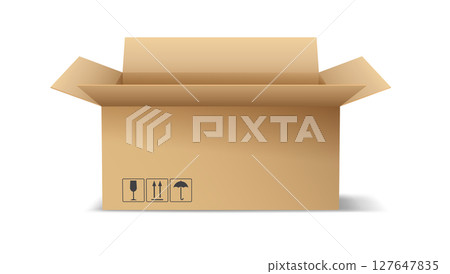 Open cardboard box on white background 127647835