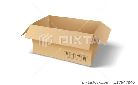 Open cardboard box on white background for packaging 127647840