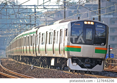 Tokaido Line Manazuru JR East E217 series F-53 train (Kozu) Tokaido Line Manazuru JR East E217 series F-53 train (Kozu) 127648206