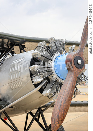 Closeup Airplane cylinders engine, Vintage Airplane engine. 127648468