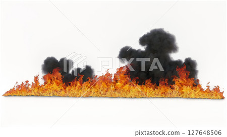 Vibrant flames rising in a creative display of fire against a plain white background Vibrant flames rising in a creative display of fire against a plain white background 127648506