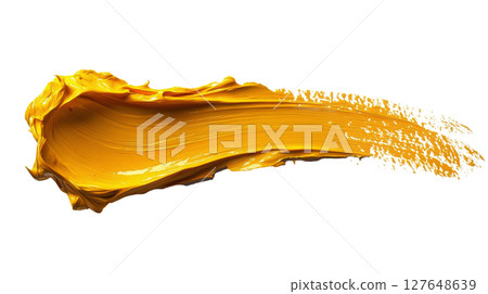 Bright yellow paint stroke on a clean white background showcasing artistic creativity 127648639