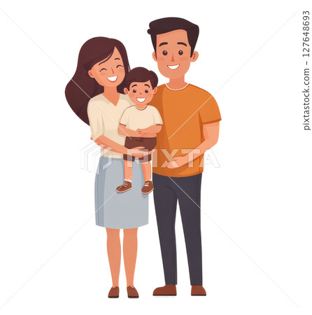 A joyful mother holds her two happy sons while smiling in a bright and cheerful setting 127648693