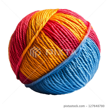 Colorful yarn ball for crafting projects displayed on a light background Colorful yarn ball for crafting projects displayed on a light background 127648780