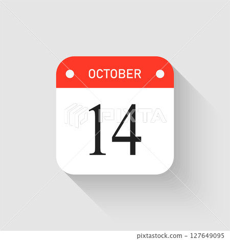 Vector icon page day calendar - 14 October month Vector icon page day calendar - 14 October month 127649095