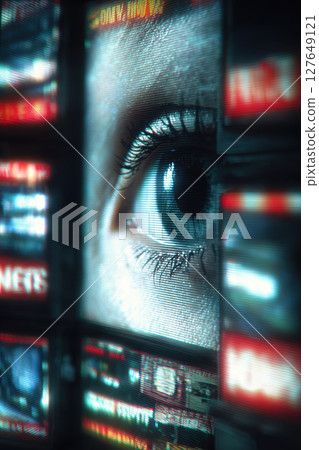 Close up of eye looking at digital news screen 127649121