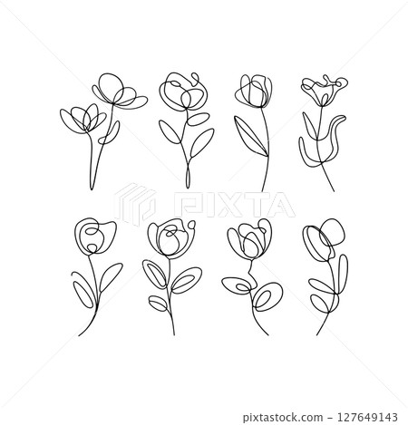 Minimal Tulip Sketch. Simple tulip outlines with light stems and curved petals, perfect for minimal, romantic, or spring-themed compositions. 127649143