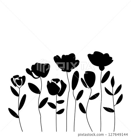 Bold Black Floral Group. A collection of black floral silhouettes with bold shapes and strong visual presence, ideal for striking botanical compositions. 127649144