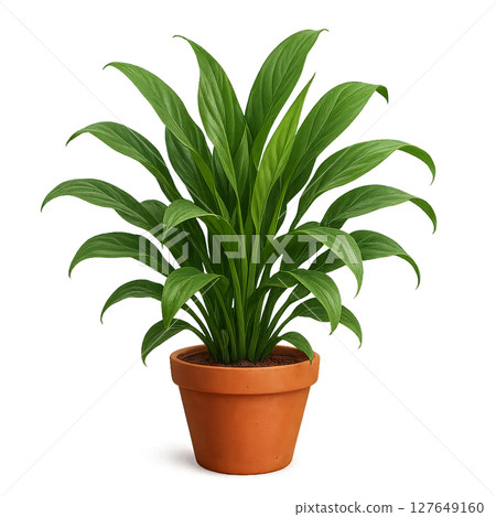 Indoor Plant in Terracotta Pot Brightens Living Space With Vibrant Green Leaves 127649160