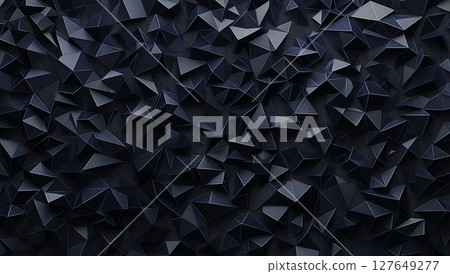 Geometric patterns form a textured wall of dark triangular shapes in a modern space 127649277