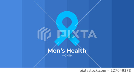 June s National Men s Health Awareness Month concept. Horizontal banner design with a blue ribbon and text, isolated on a blue background. Use as a vector flyer or poster June s National Men s Health Awareness Month concept. Horizontal banner design with a blue ribbon and text, isolated on a blue background. Use as a vector flyer or poster 127649378