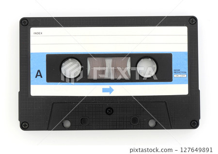 White Retro Audio Tape isolated on white background 127649891