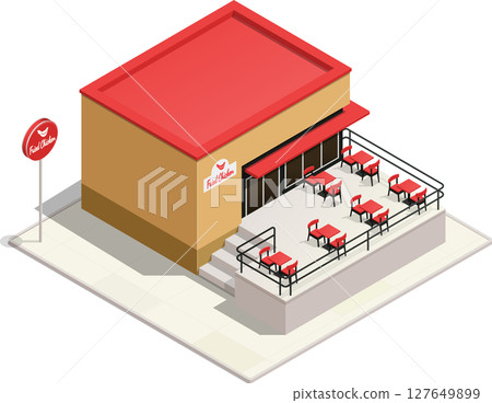 Isometric fried chicken restaurant with open terrace 127649899