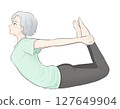 一位白髮老年婦女做瑜珈弓式的插圖 127649904