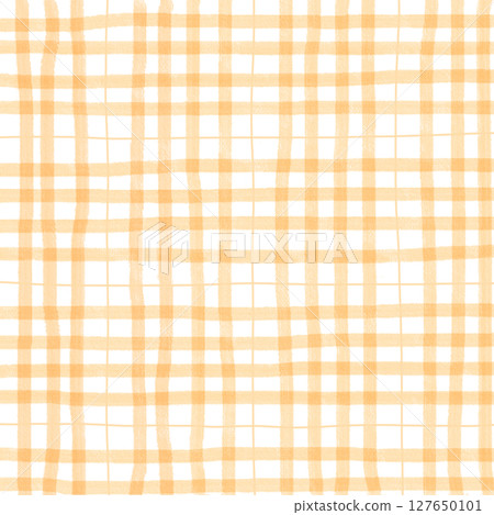 Orange Plaid Gingham Check Hand Drawn Background Pattern Overlay Orange Plaid Gingham Check Hand Drawn Background Pattern Overlay 127650101