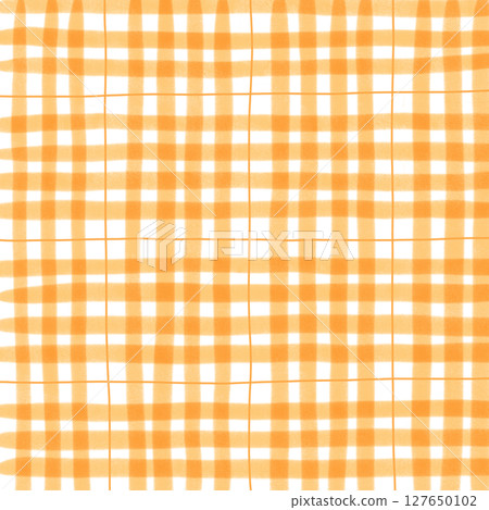 Orange Plaid Gingham Check Hand Drawn Background Pattern Overlay 127650102