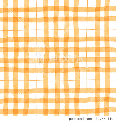 Orange Plaid Gingham Check Hand Drawn Background Pattern Overlay 127650110