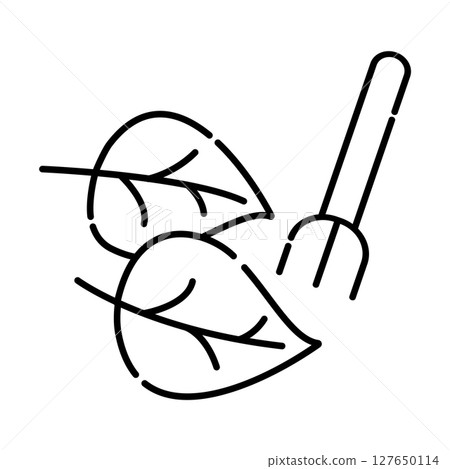 Lettuce and fork black and white vector line icon 127650114