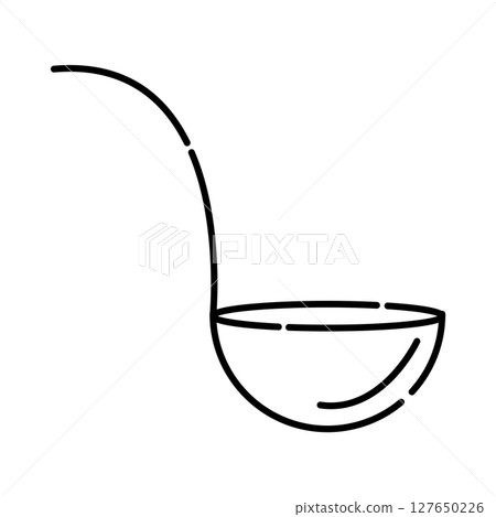 Simple ladle black and white vector line icon Simple ladle black and white vector line icon 127650226