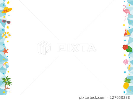 Short horizontal frame illustration with the image of summer and the sea_green Short horizontal frame illustration with the image of summer and the sea_green 127650288