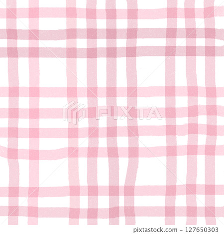 Pink Plaid Gingham Hand Drawn Background Pattern Overlay 127650303