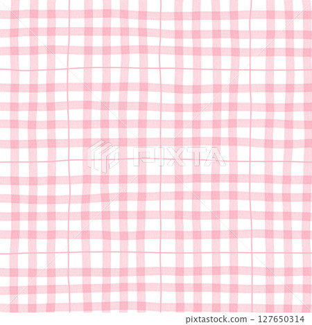 Pink Plaid Gingham Hand Drawn Background Pattern Overlay 127650314