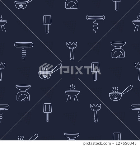 Utensils seamless pattern, dark blue background 127650343