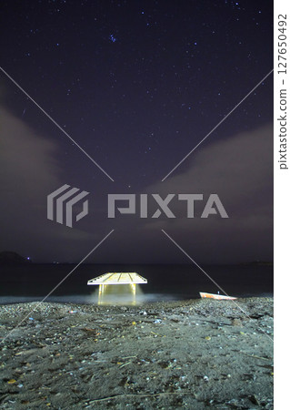 A view of the stars of the Milky Way with a mountain top in the foreground.Perseid Meteor Shower observation A view of the stars of the Milky Way with a mountain top in the foreground.Perseid Meteor Shower observation 127650492