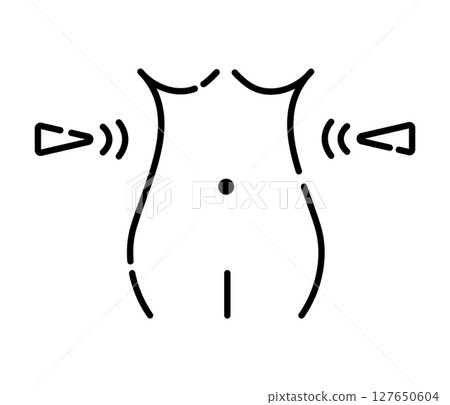 Weight loss, woman figure black and white vector line icon 127650604