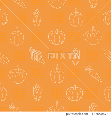 Yellow and orange vegetables, bright vector seamless pattern Yellow and orange vegetables, bright vector seamless pattern 127650878