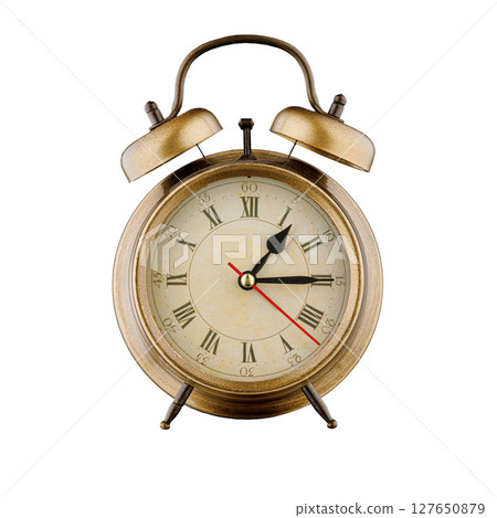 alarm clock, vintage clock with time 01 hours 15 minutes, a.m. 01:15, p.m. 01:15, on isolated white background alarm clock, vintage clock with time 01 hours 15 minutes, a.m. 01:15, p.m. 01:15, on isolated white background 127650879