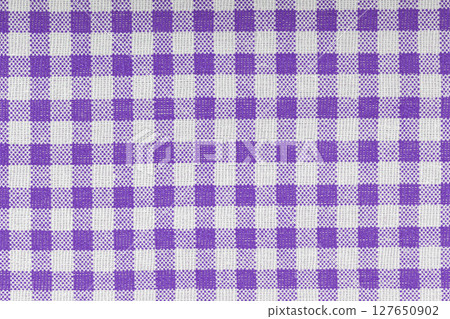 Purple, violet and white checkered, pattern, design, cotton fabric for sewing, texture background Purple, violet and white checkered, pattern, design, cotton fabric for sewing, texture background 127650902