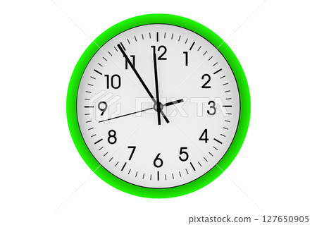 Green watch, wall clock 11 hours 45 minutes on isolated or white background 127650905