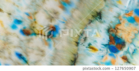 abstract pattern on silk fabric texture in blue, yellow, green colors abstract pattern on silk fabric texture in blue, yellow, green colors 127650907